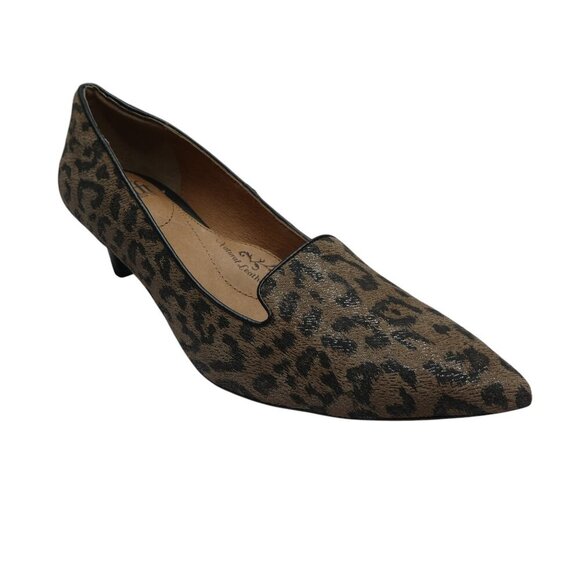 Sofft Vesper Brown Leopard Print Leather Pointed Kitten Heel Pumps Womens 9N - Picture 1 of 13